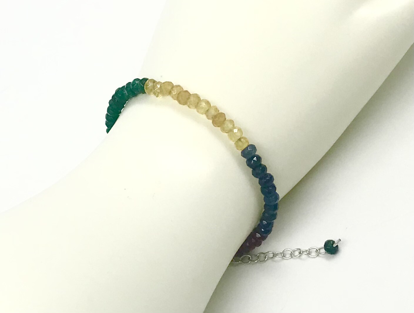 Genuine Multi Sapphire Ruby Emerald Natural Color 925 Silver Handmade Bracelet