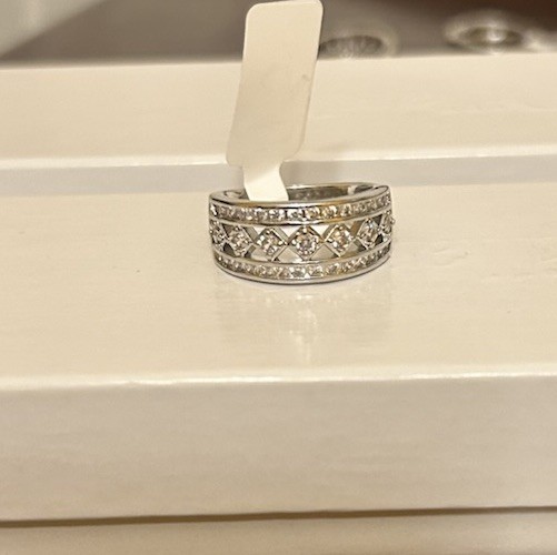 Size 7 Half Eternity Band Diamond CZ Silver Tone No Mark