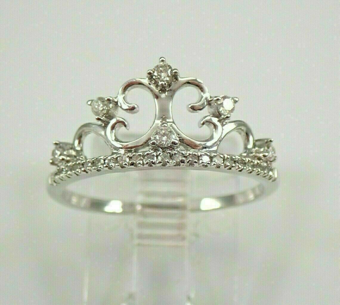 Round Cut Simulated Diamond Gorgeous Crown Engagement Ring 14K White Gold Plated