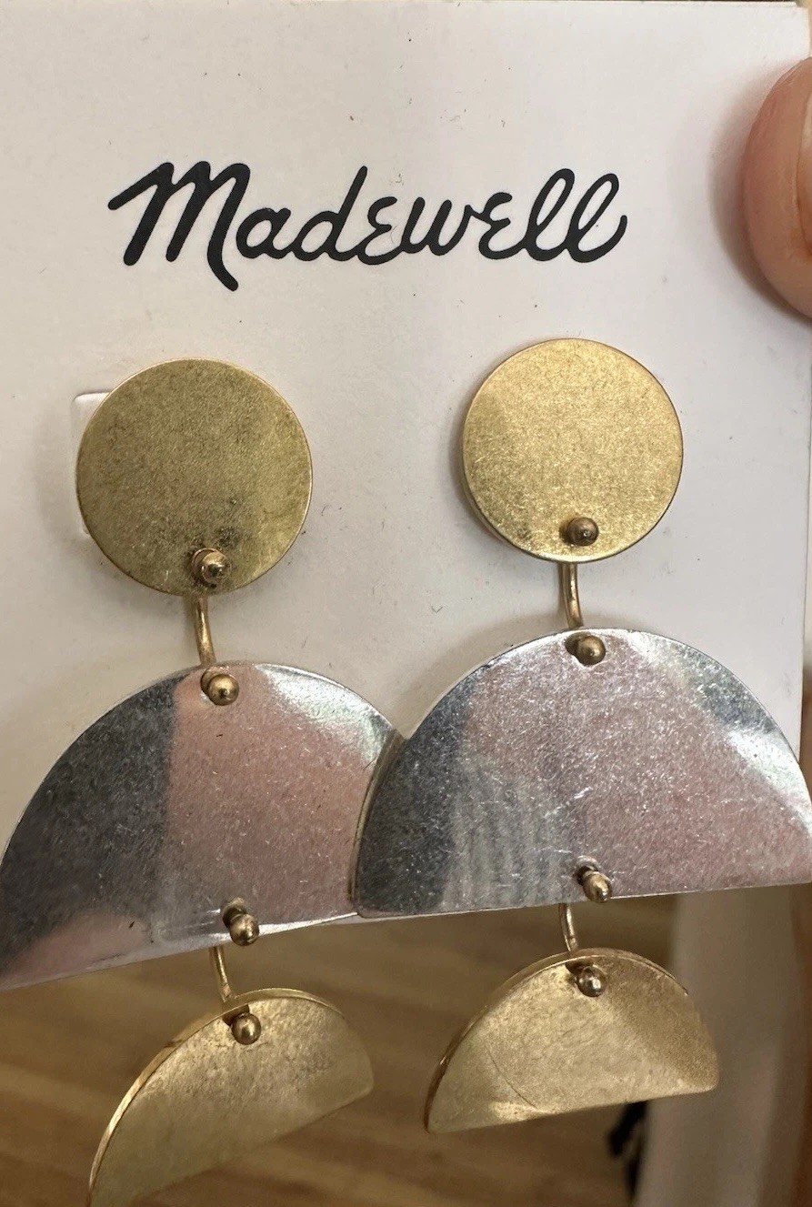 Madewell Gold & Silver Tone Metal Asymmetrical Geometric Dangle Earrings