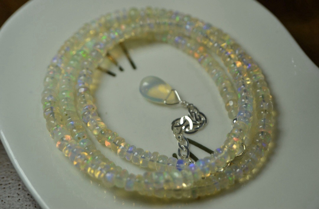 18 Inch Natural Ethiopian Opal Beads Necklace Fire opal Beaded Gemstone Necklace