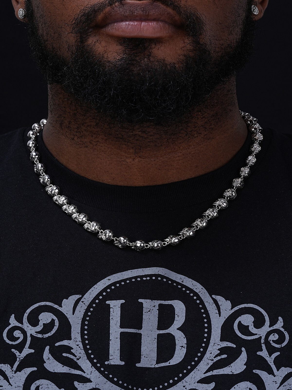 Custom Solid 925 Sterling Silver Skull Death Link Chain Necklace W. Moissanite