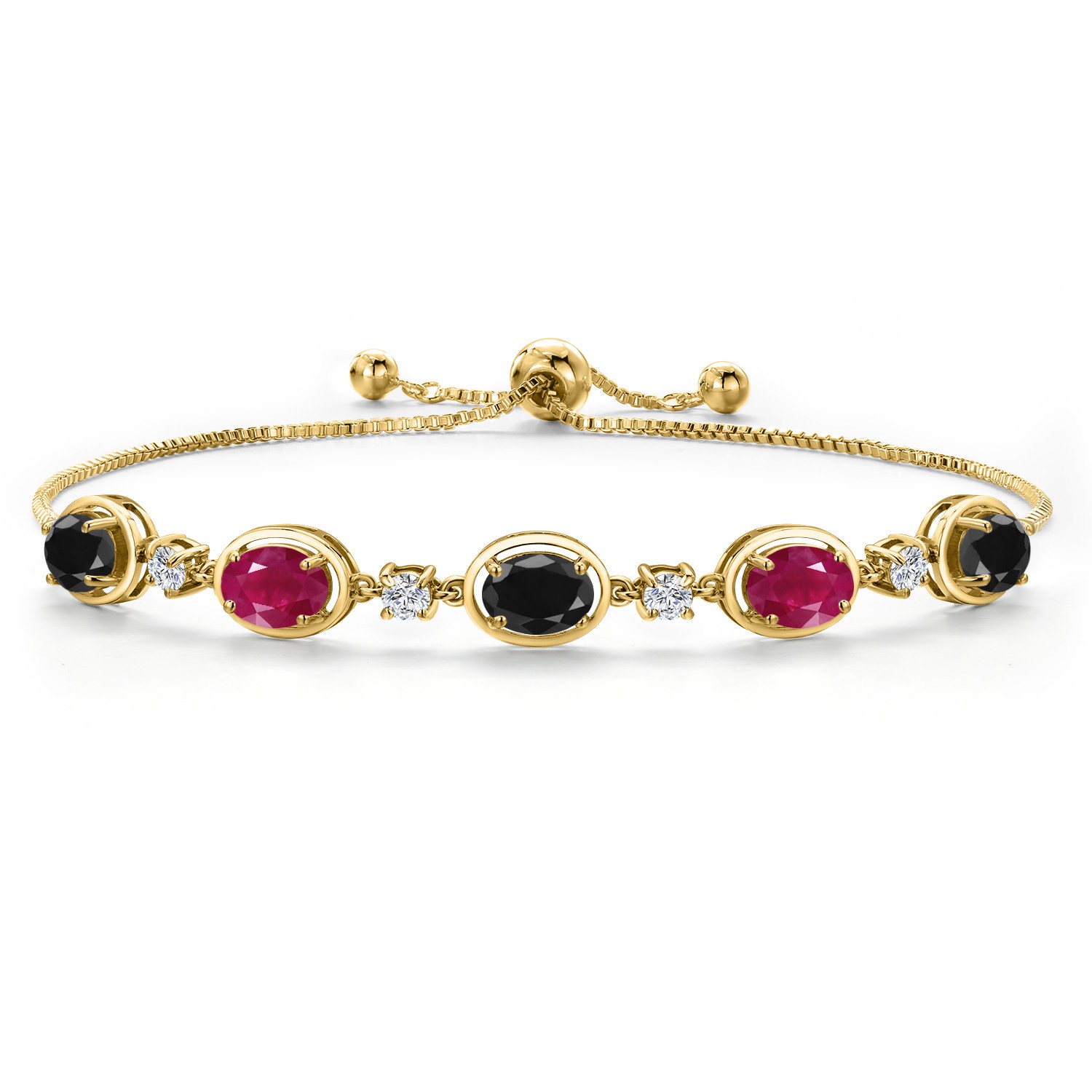 18K Yellow Gold Plated Silver Black Sapphire and Ruby and Lab Grown Diamond
