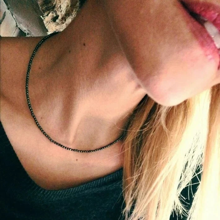 Hematite 2mm Beaded Dainty Boho Choker Women Healing Crystal Necklace Ideal Gift