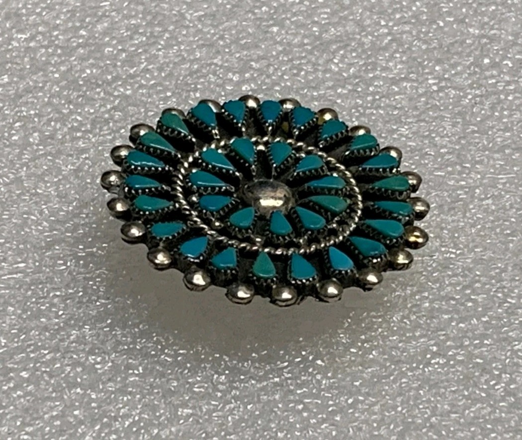 VTG Native American Zuni Sterling Silver Petit Point Turquoise Bracelet & Pendan