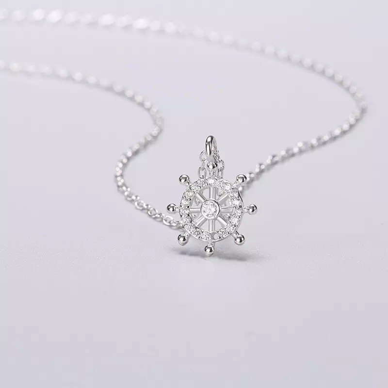 925 Sterling Sliver Ship Rudder Pendent Necklace