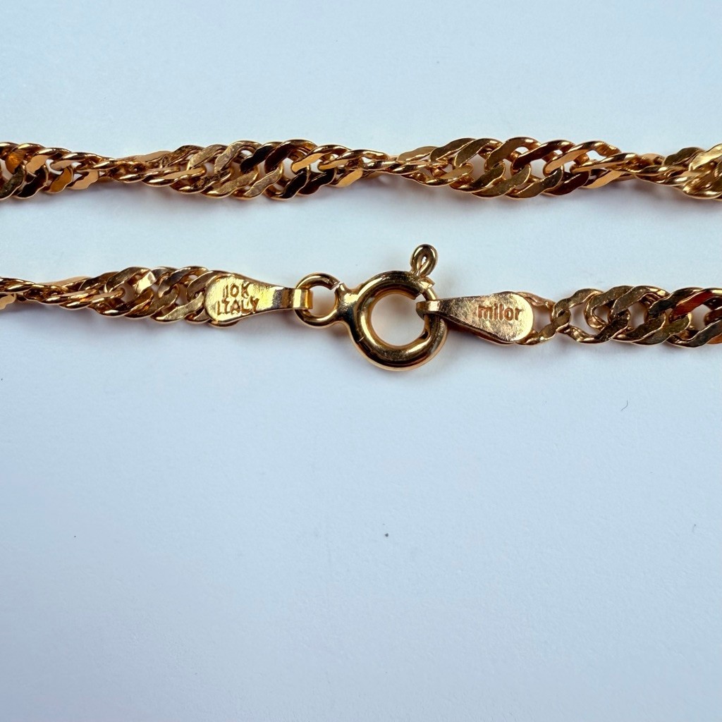 10K Solid Yellow Gold 3MM Twisted Curb Chain Link VTG Necklace Milor Italy 17.75