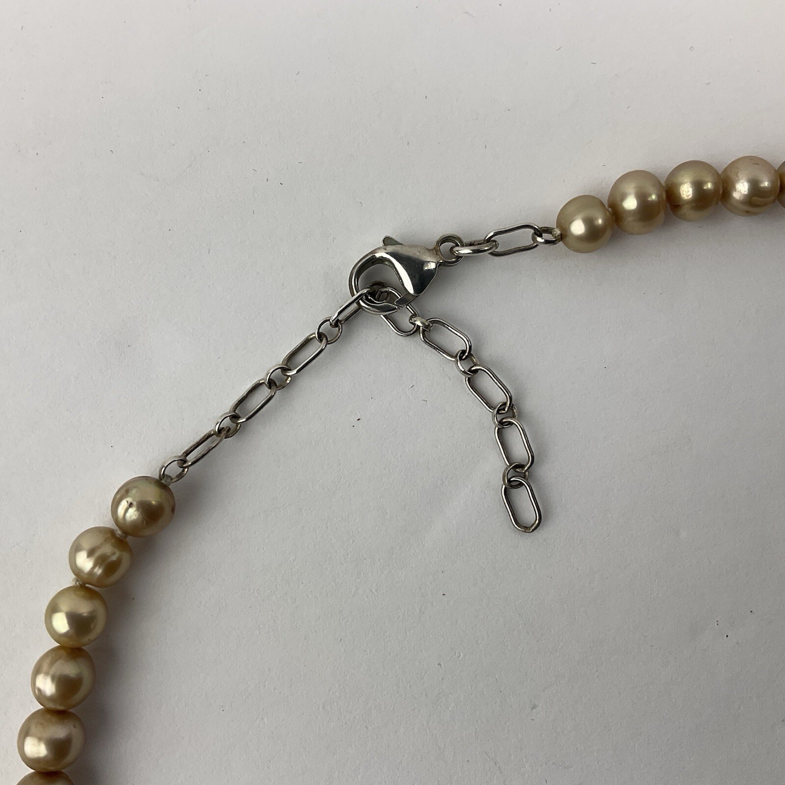 Artisan Sterling Silver Baroque Dangle Pendant Necklace Golden Pearl Near Round