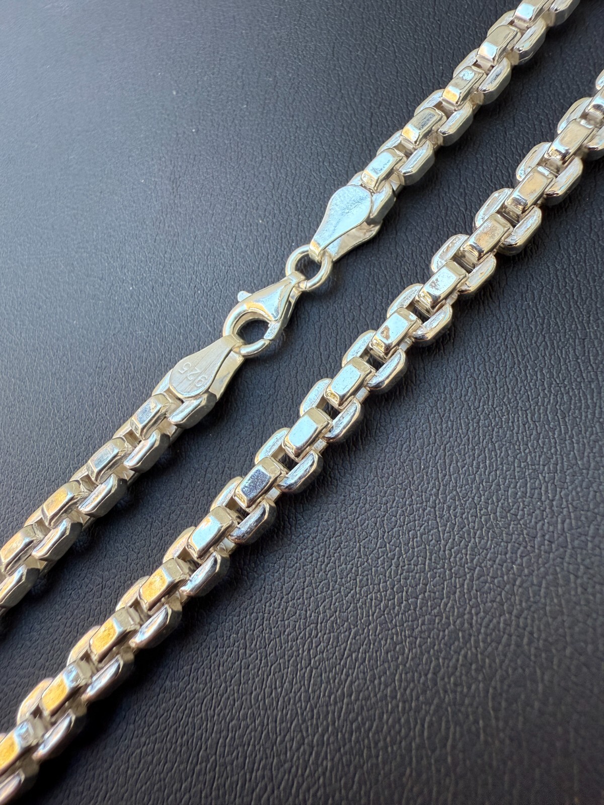 Real 925 Sterling Silver 5mm Men’s Puff Box Rolo Hermes Link Chain Necklace