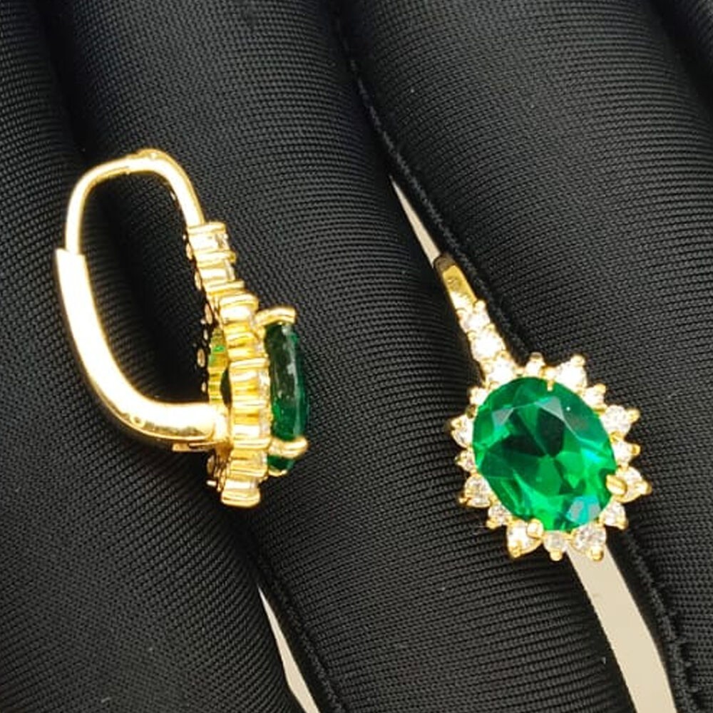 4.00ct Oval Cut Natural Emerald & Diamond Earring 14K Yellow Gold Plated