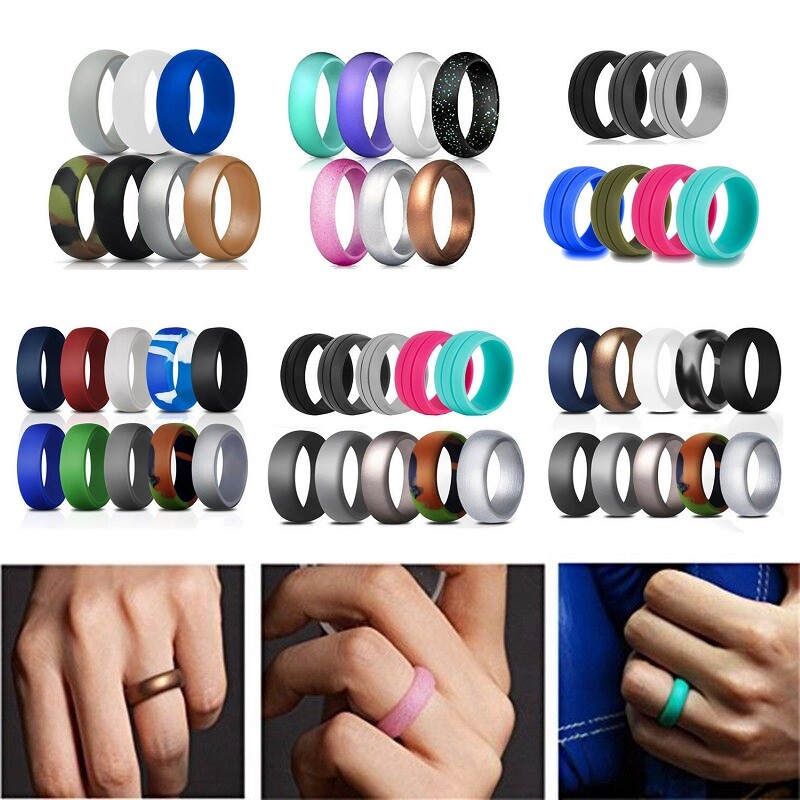 5-10pcs Silicone Wedding Rings for Men Women Breathable Rubber Engagement Band