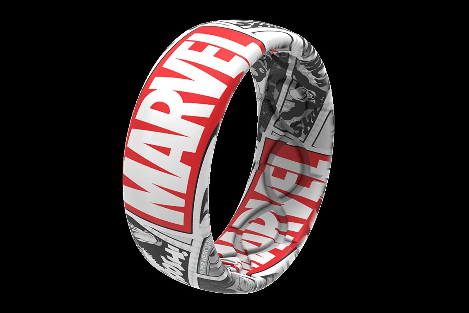 Marvel Groove Life “Marvel Logo Black & White Comic” Silicone Ring Size 10