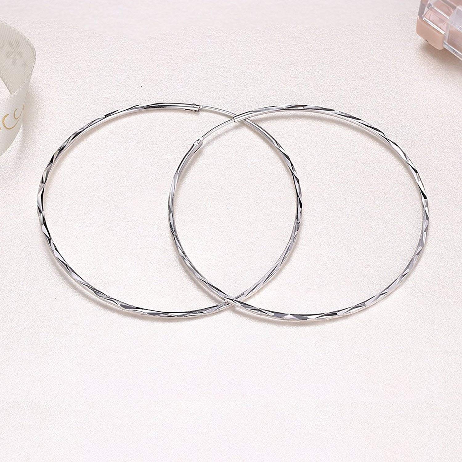 925 Sterling Silver Circle Endless Hoop Earrings for Women 20 30 40 50 60 70mm