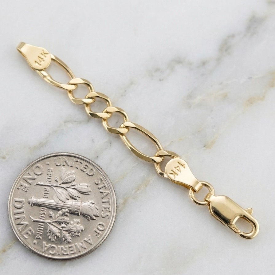 4.7mm Solid Royal Figaro Chain Necklace Bracelet Extender Real 14K Yellow Gold