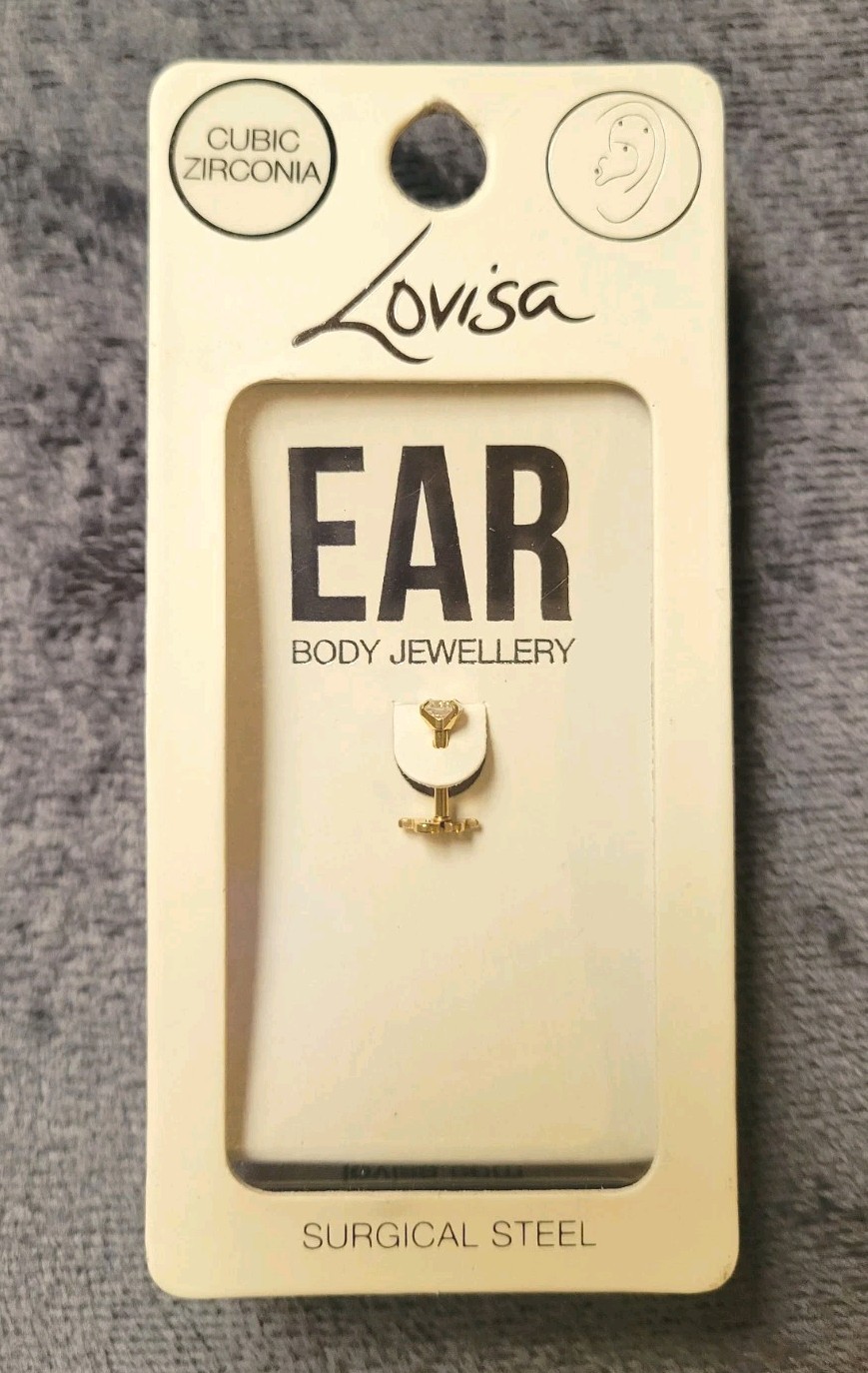 LOVISA Earring Stud Gold Plate Surgical Steel CZ & SNAKE 16G/1.2mm Fairy Grunge