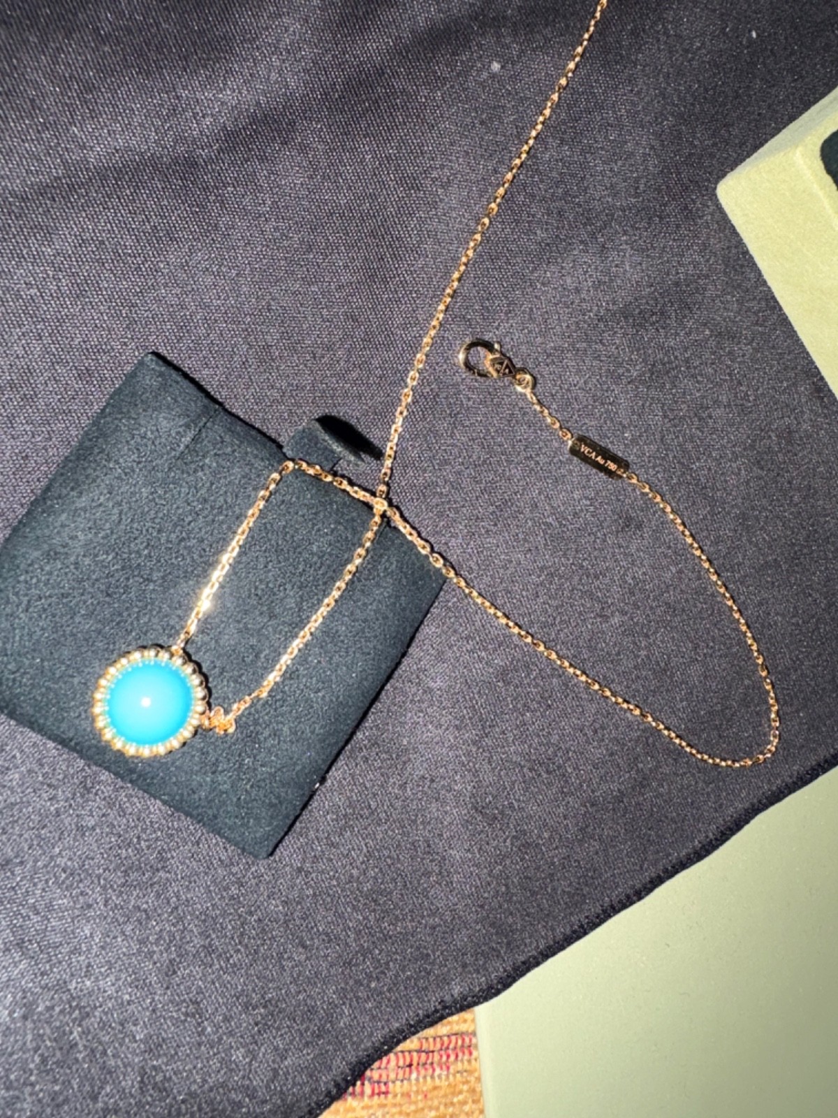 Van Cleef & Arpels 18K Yellow Gold Perlee Couleurs Turquoise Pendant Necklace