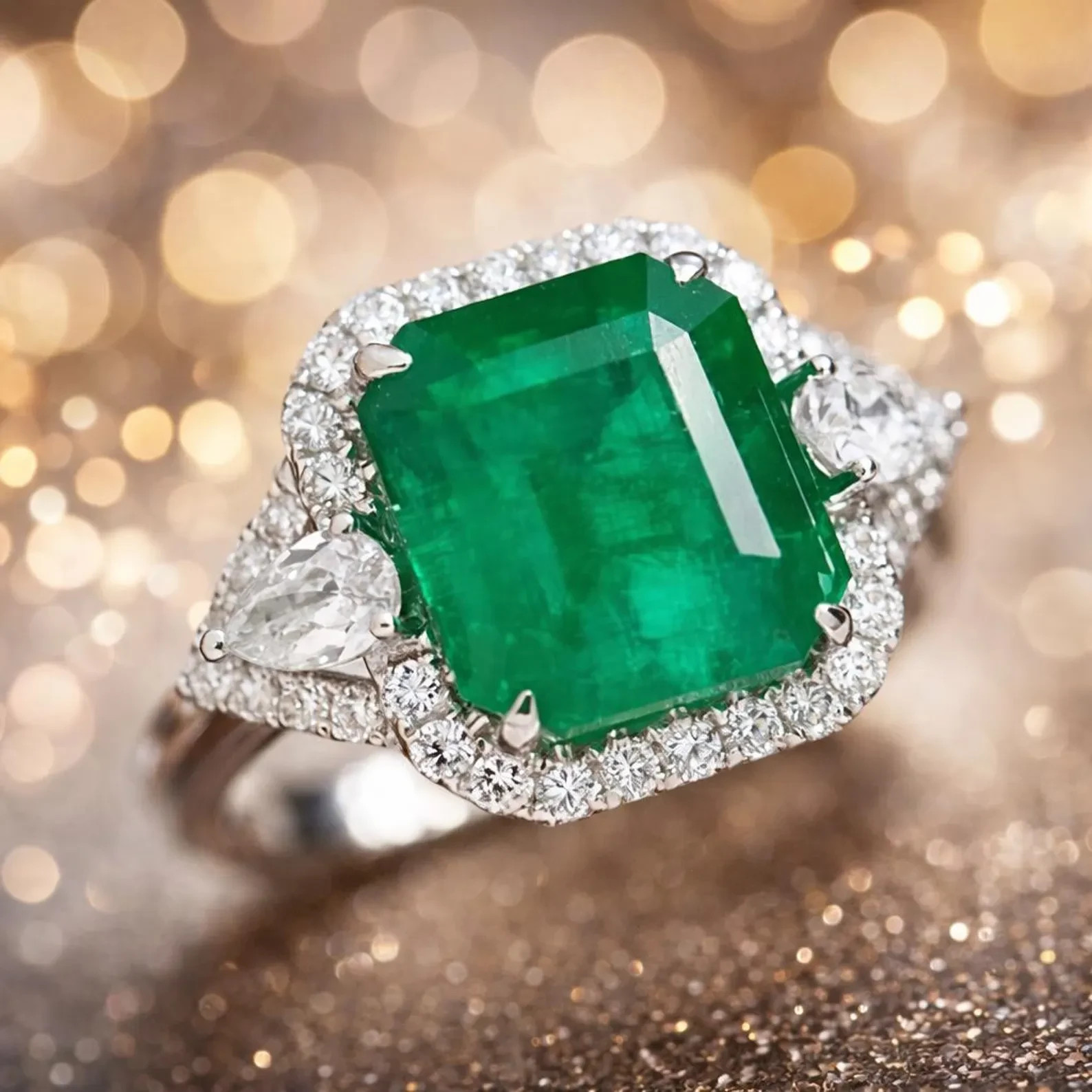 IGL Certified 6.80 Ct Natural Emerald & Diamond Wedding Gift Ring 14K White Gold