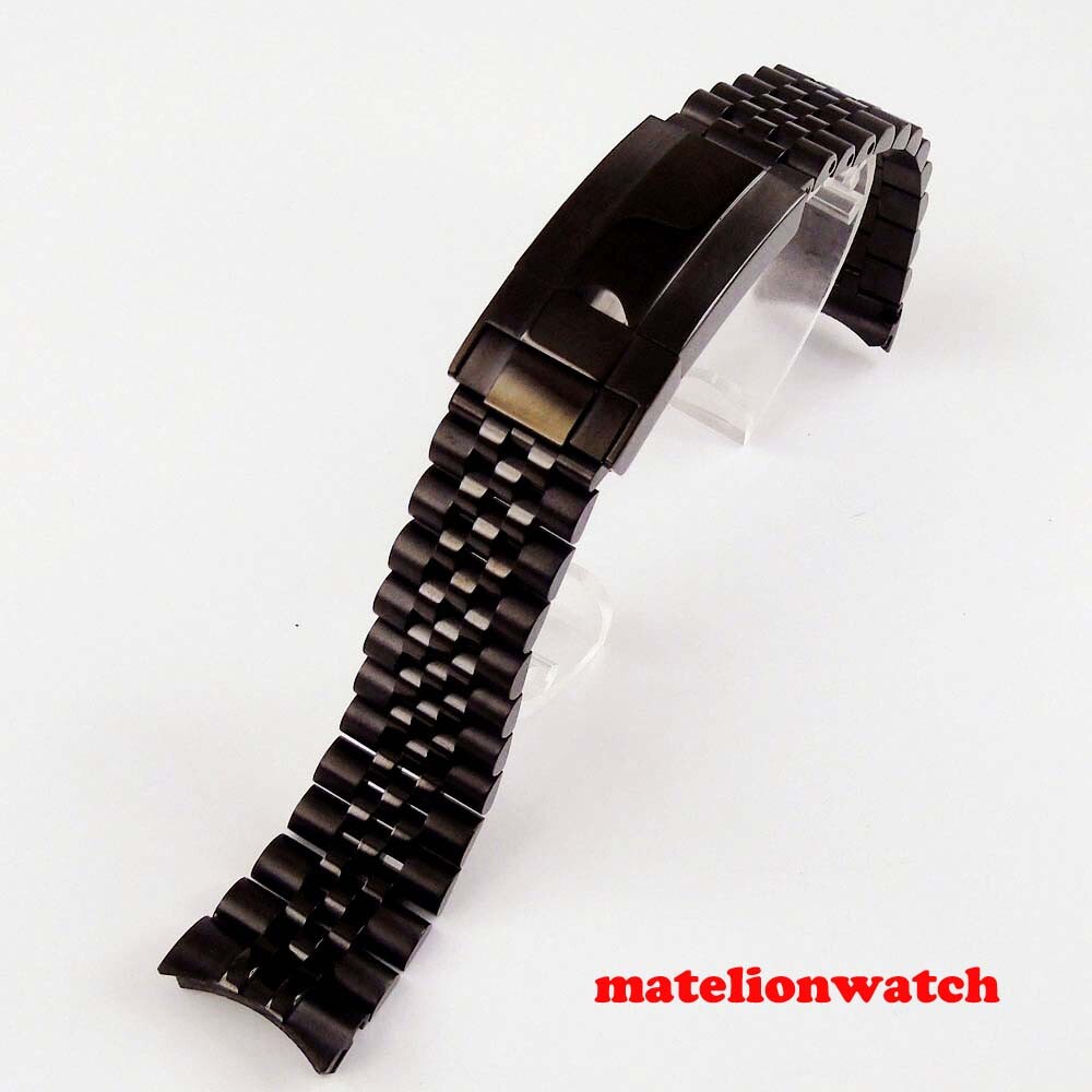 PVD coated wristwatch band parts fully black Jubilee strap 20mm width bracelet