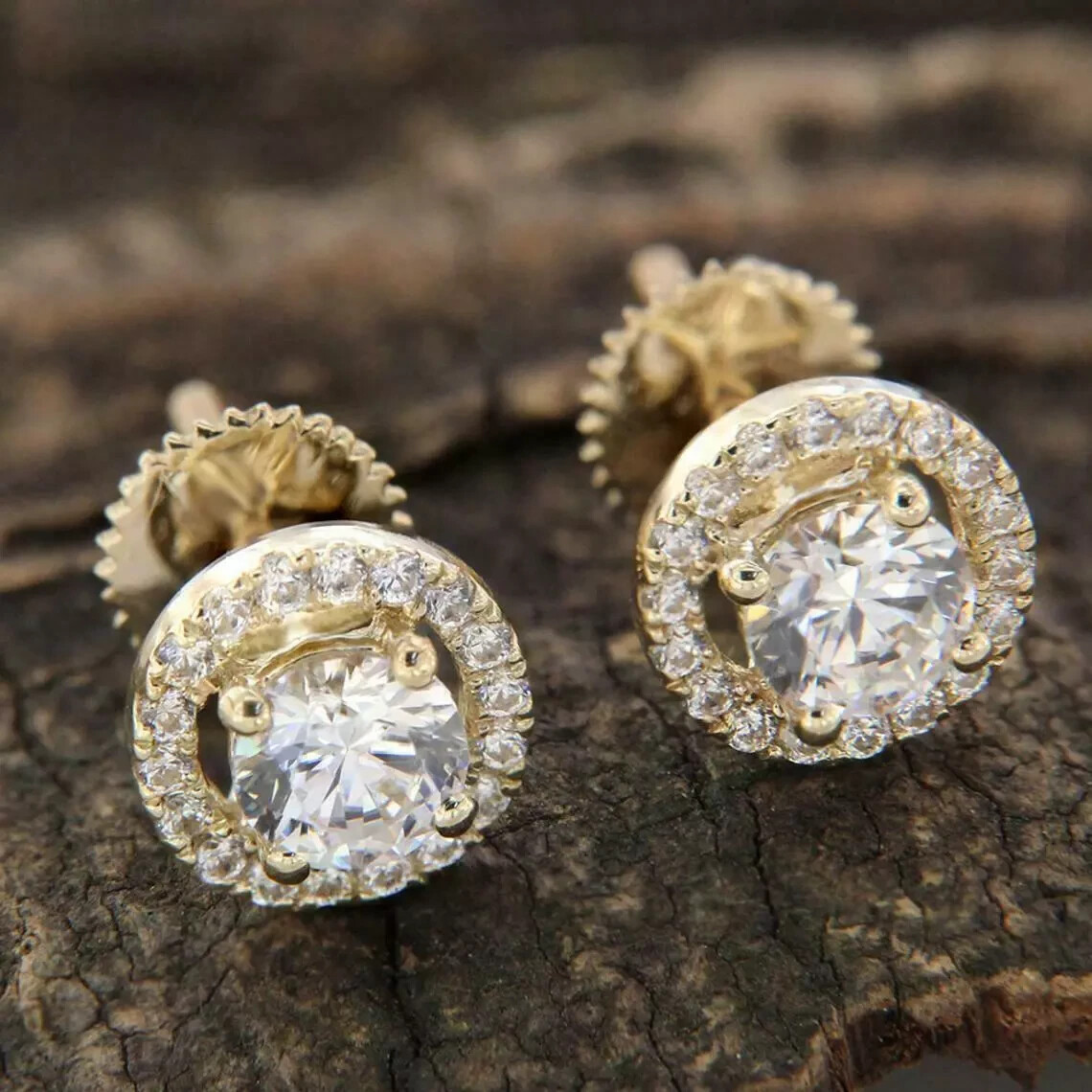 2 CT Lab Created Round Diamond Screw Back Womens Earrings 14K Yellow Gold Finish