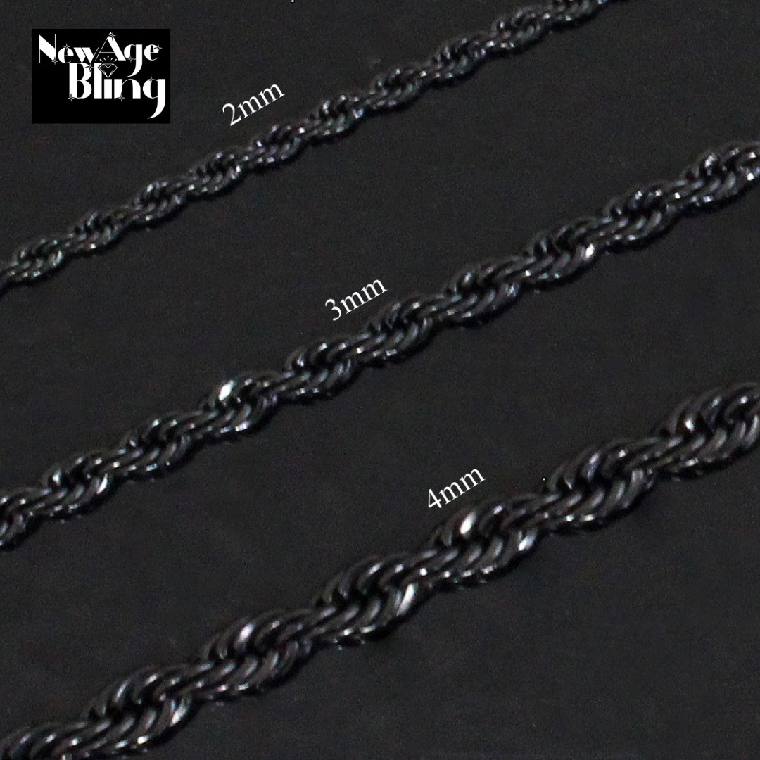 Stainless Steel Rope Chain Black Plated 16″-30″ Men Women Twist Necklace 2-4mm