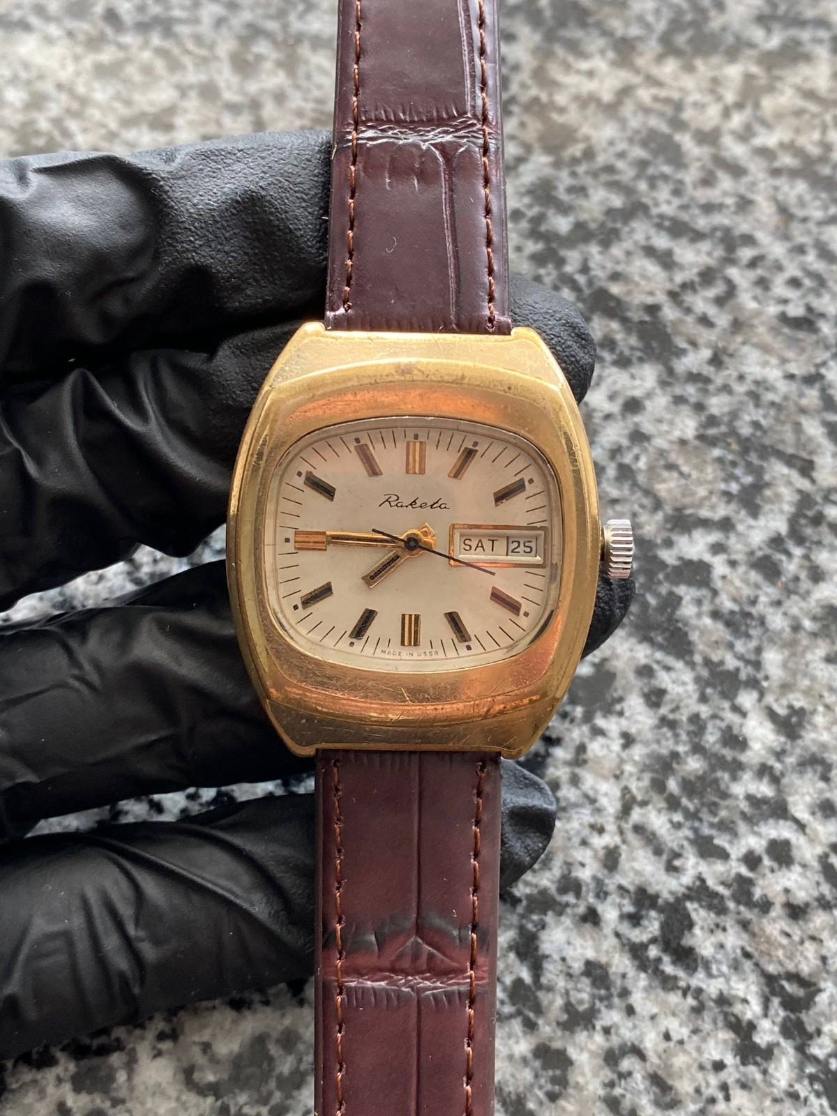 Vintage Raketa Watch USSR Soviet mechanical Wristwach Rare Gold Plated AU-10