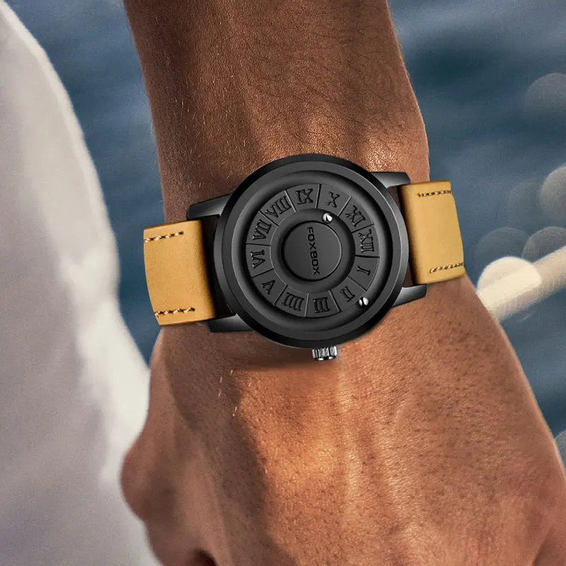 FOXBOX Man Watch Brand Creative Stainless Steel Band Scrolling Beads Quartz Wat