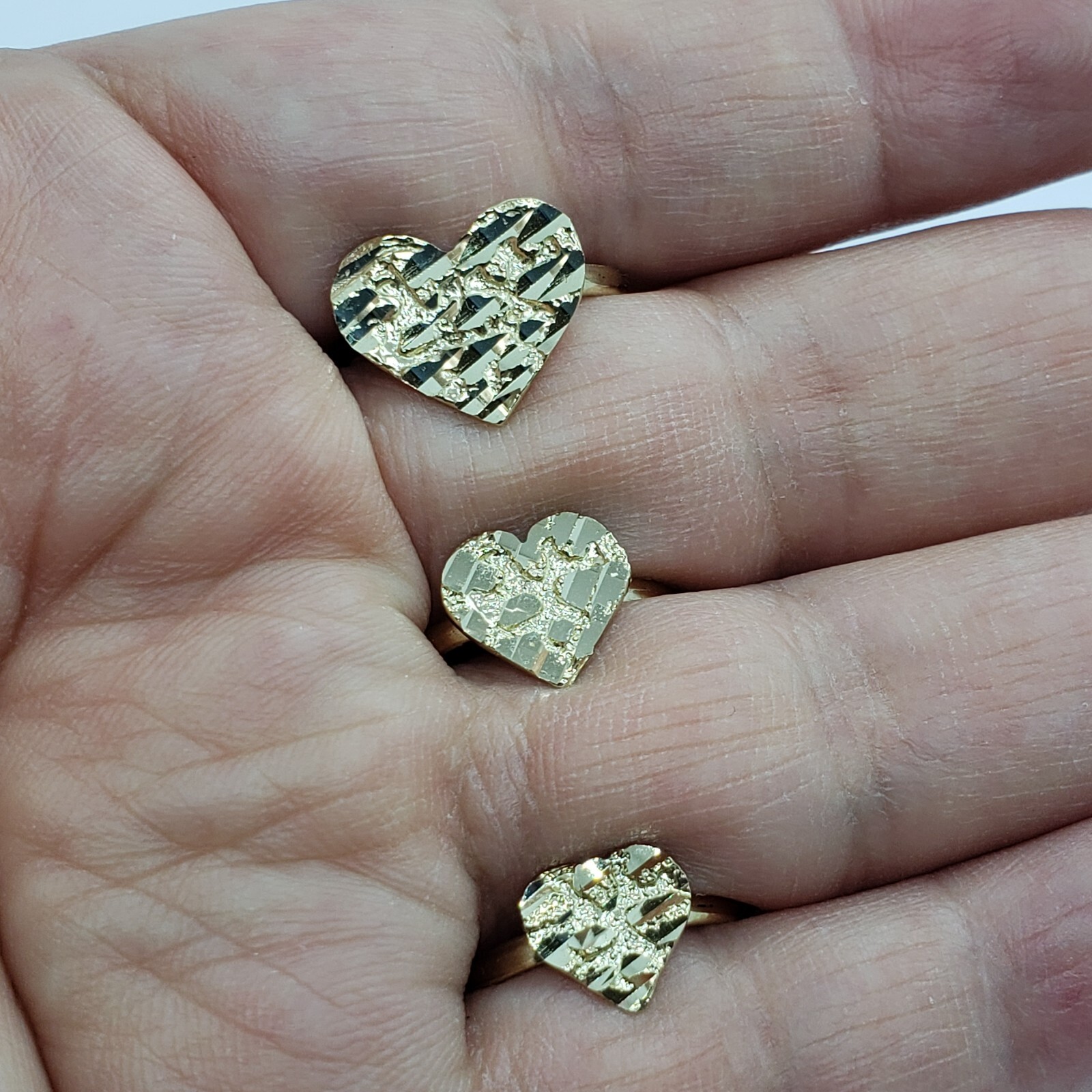 10K Yellow Solid Gold Flat Heart Nugget Ring Small Medium Large Ring Size 3-11
