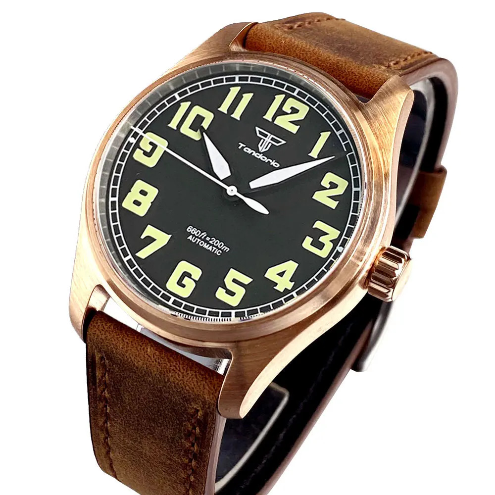 Tandorio 39mm Cusn8 Bronze Mechanical Automatic Vintage Men Watch For Japan NH35