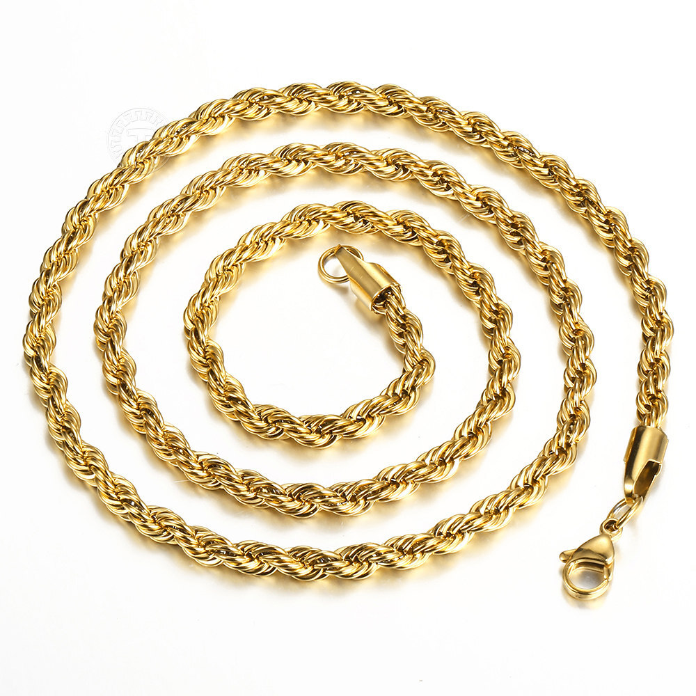 2/3/4/5/7/9mm Gold Plated Stainless Steel Rope Chain Bracelet or Necklace Unisex