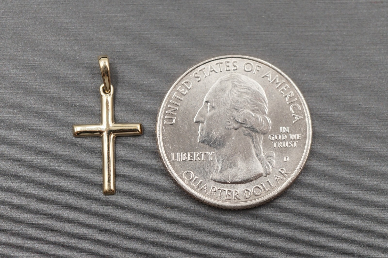 14K Solid Yellow Gold 0.85″ Small Polished Plain Cross Charm Pendant.
