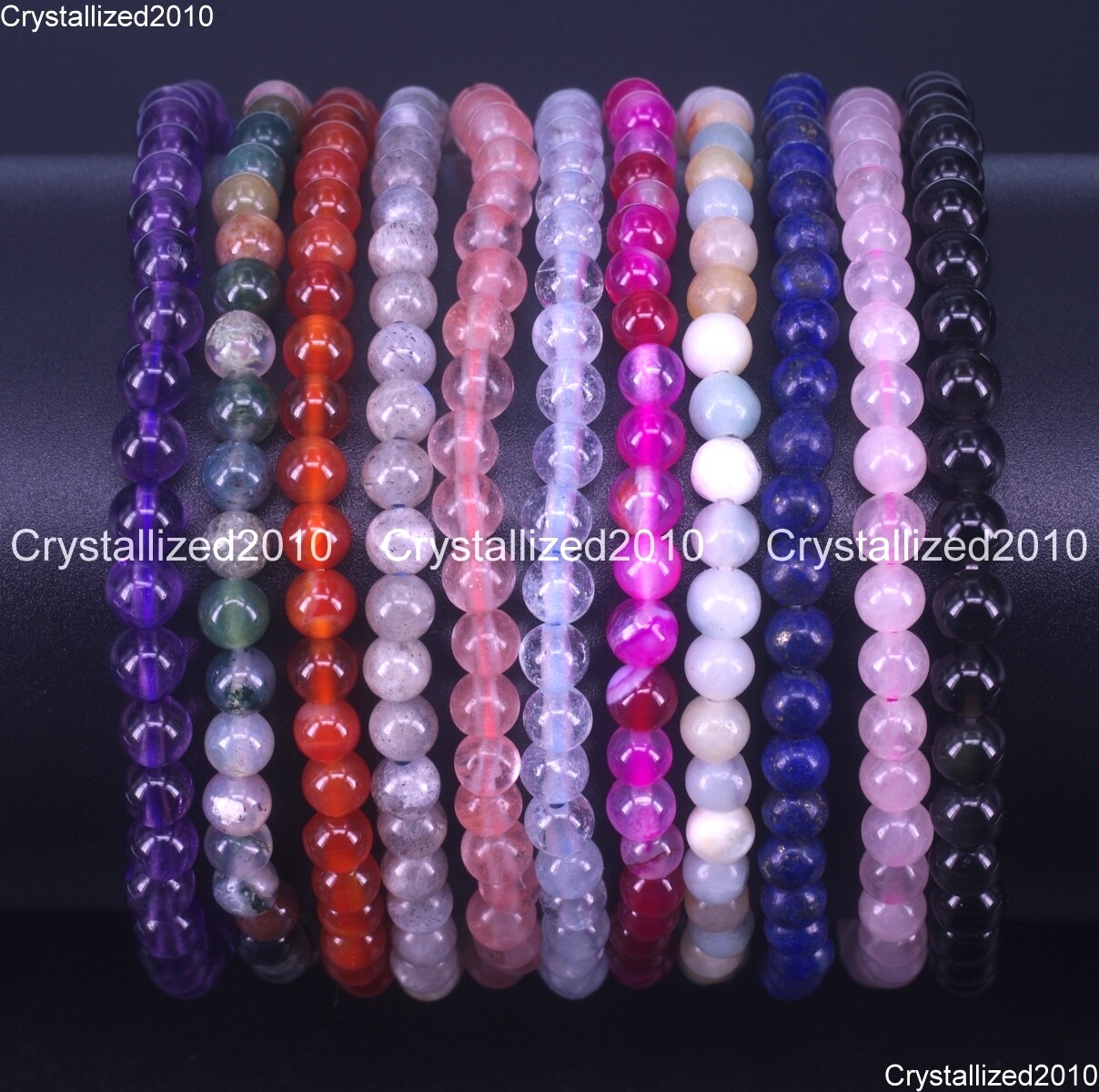 Handmade 4mm Mixed Natural Gemstone Round Beads Stretchy Bracelet Child Size 6″