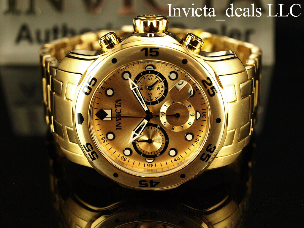 Invicta Men’s 48mm PRO DIVER Scuba Chronograph Gold Dial 18K Gold Plated Watch