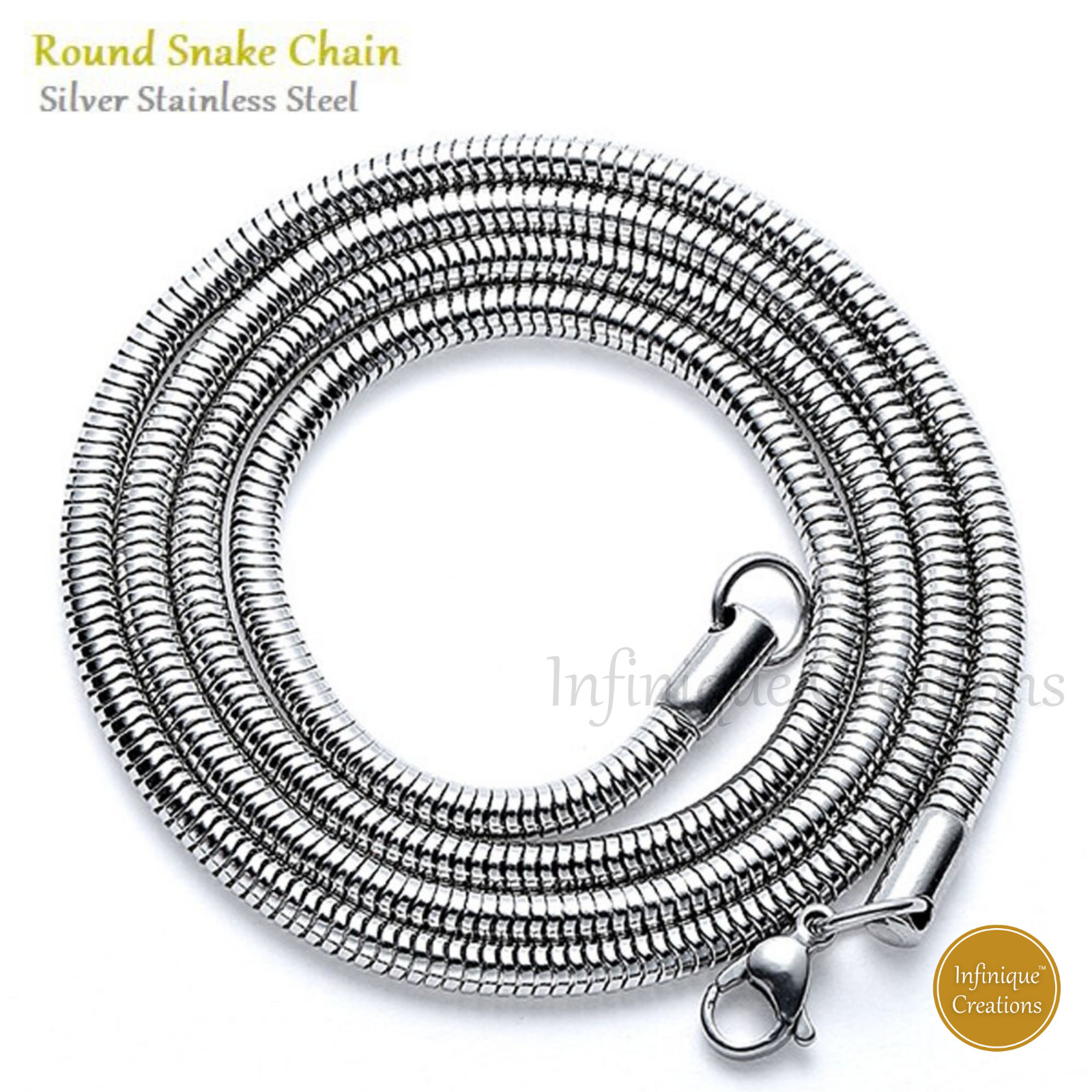 Stainless Steel Silver Round Snake Chain Necklace Men Women 1mm-3mm 7-30″