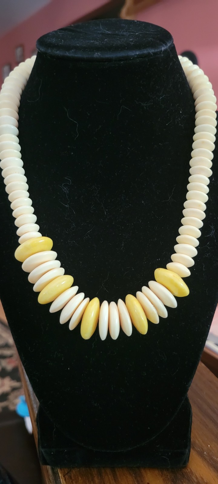 Camel Bone and Baltic Amber Necklace, 8.5 In., Gold Tone, Barrel Clasp Vintage
