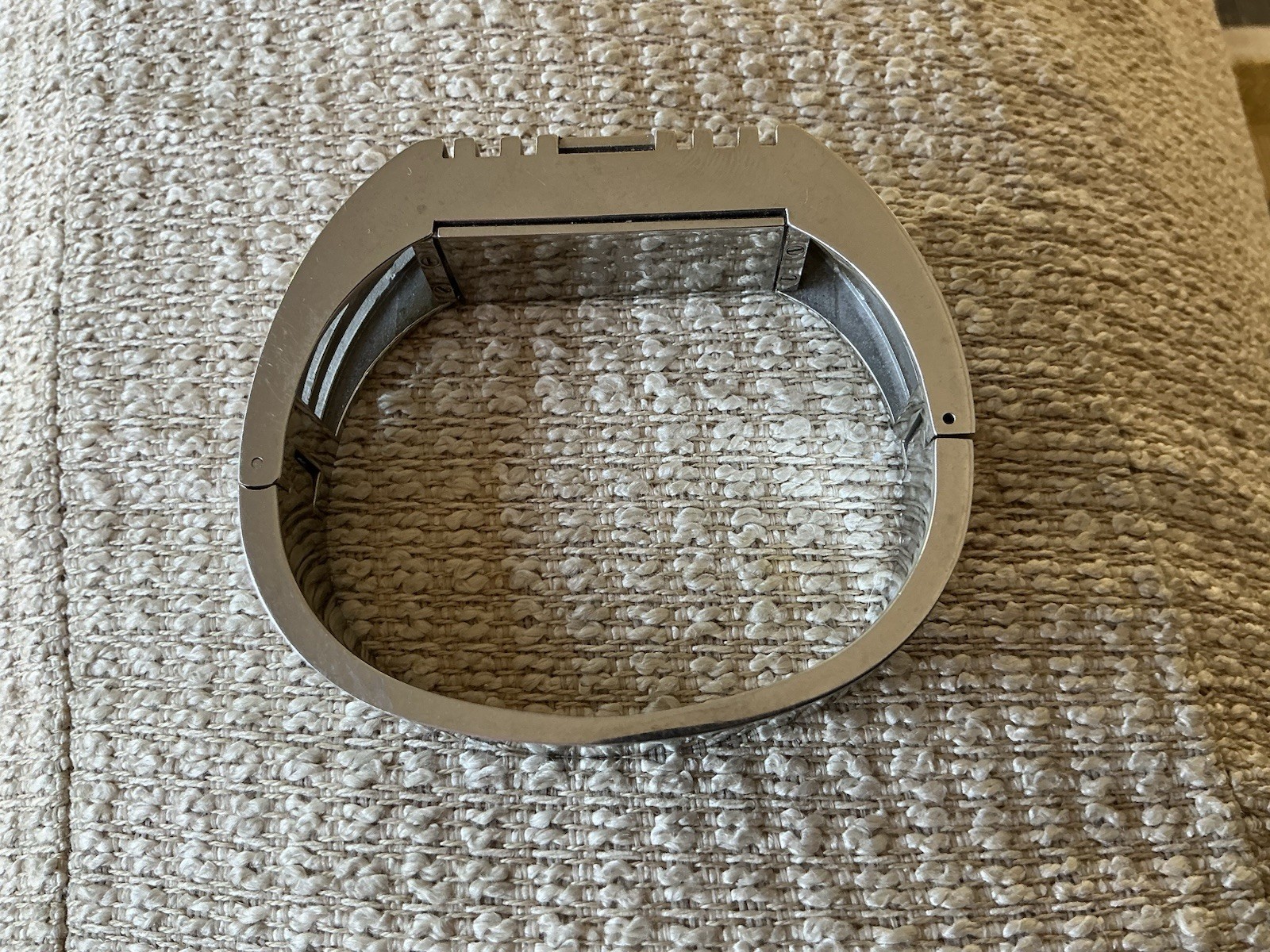 Tory Burch Silver Tone Metal Hinged Cuff Bracelet W/Hidden Compartment