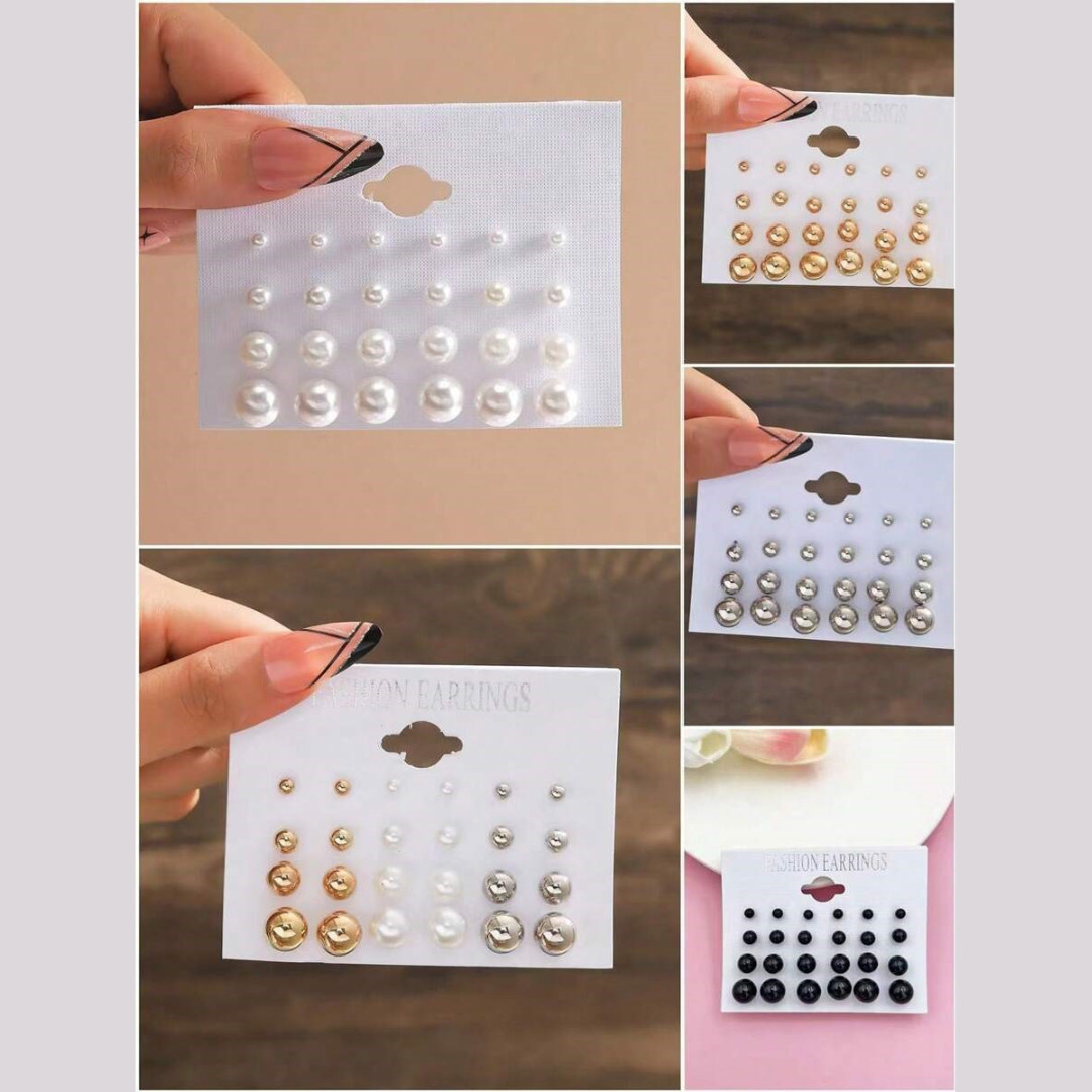 Woman Pearl Earrings Set Resin Faux Personality Premium Luxurious Style (24pcs)