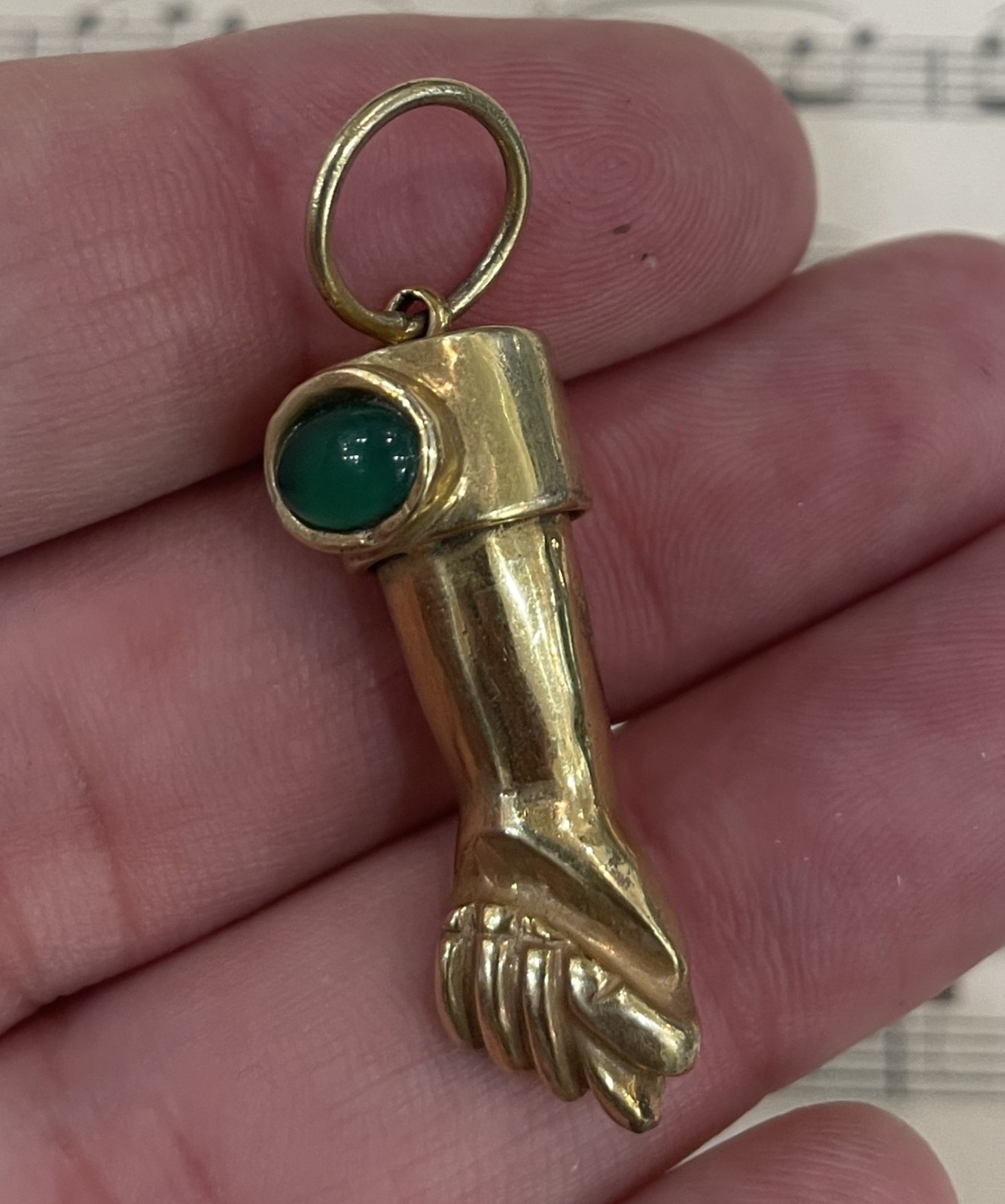 Rare Antique Italian 10k Solid Gold Figa with Emerald c1900