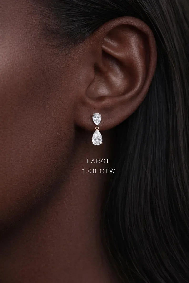 2.50TCW D/VVS1 Pear Real Moissanite Drop & Dangle Earring 14k White Gold Plated