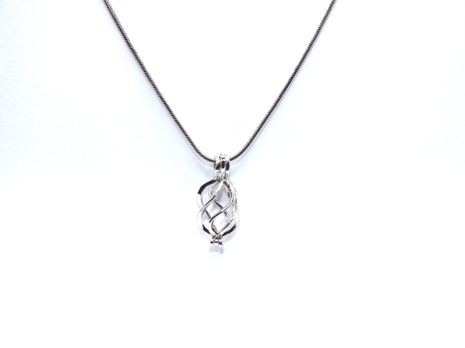 Silver Oval Basket Pearl Cage Charm Pendant Necklace – Crystal Bead Locket
