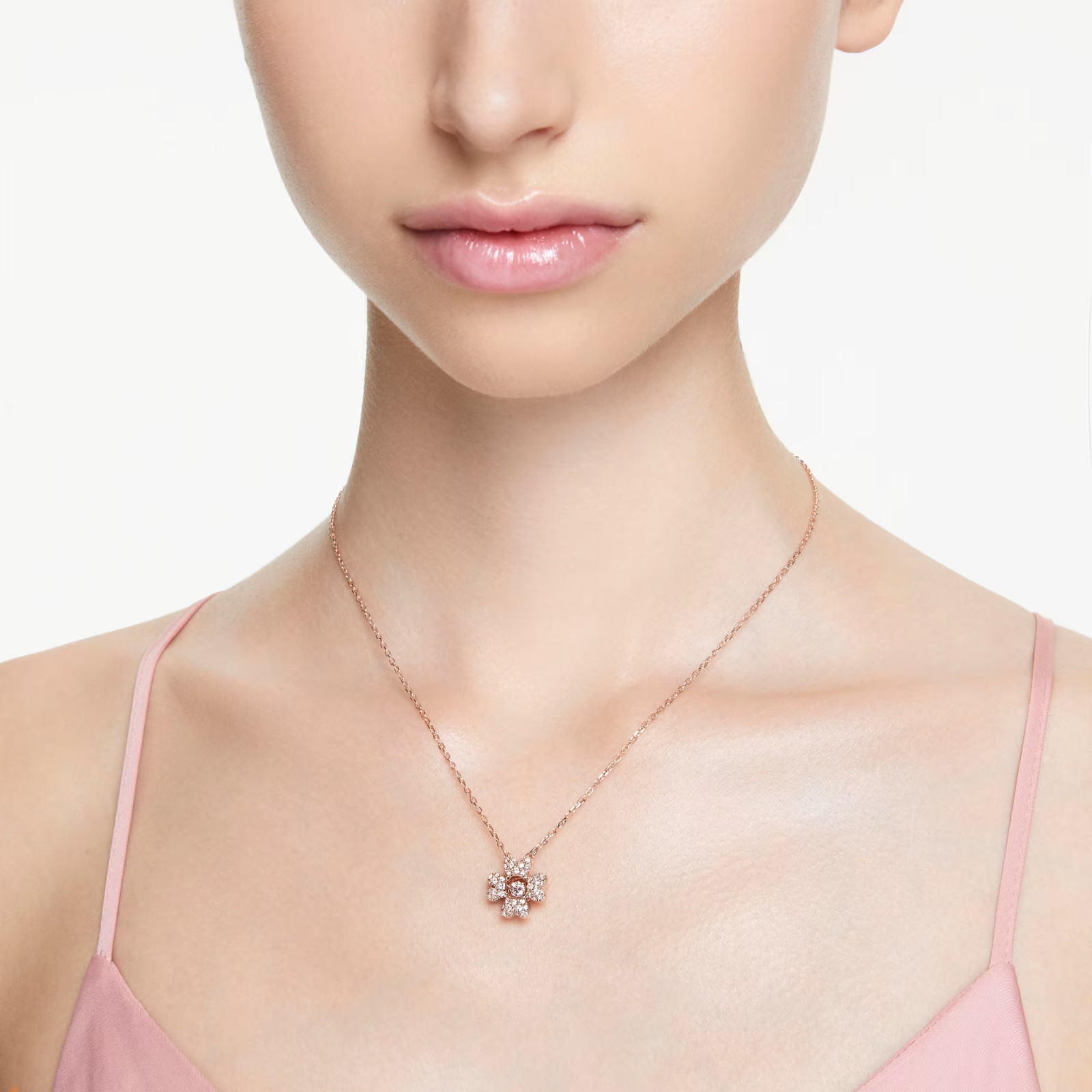 White Rose Gold Tone Plated Necklace Clover Idyllia Pendant New