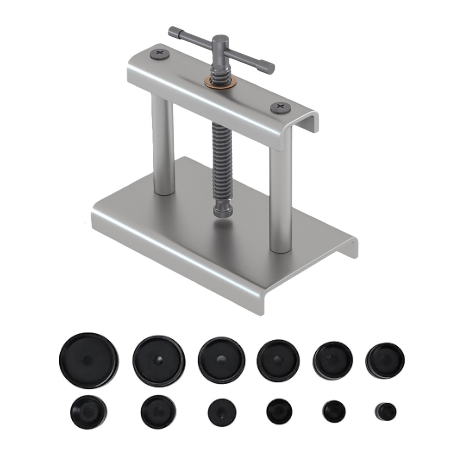 Iron Watch Case Press Tool with 12 ABS Molds for Back Cover Closing Operations