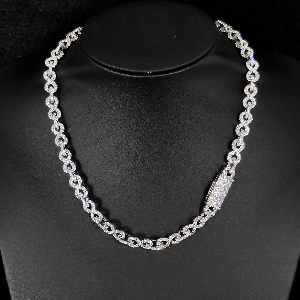 White Gold Plated Stainless Steel Iced CZ Out Cuban Link Bracelet Necklace 8MM
