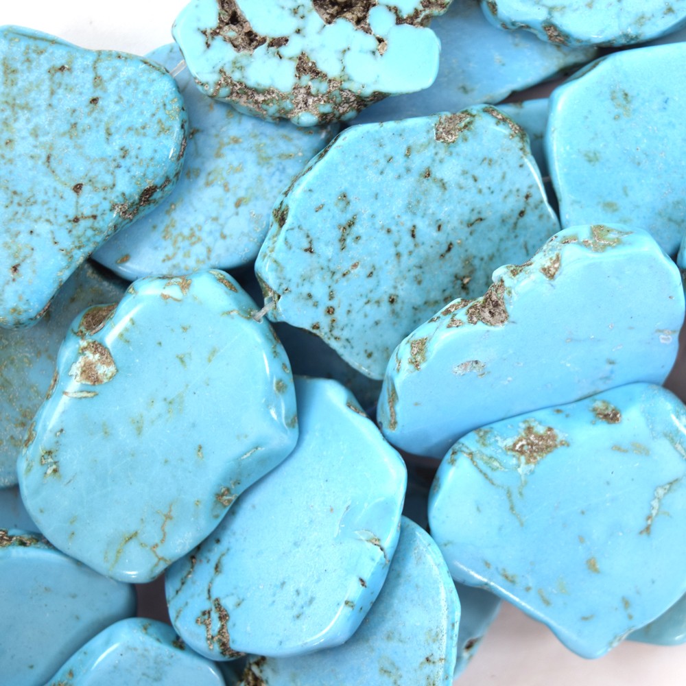 35mm – 40mm blue turquoise freeform slab slice nugget beads 15.5″ strand