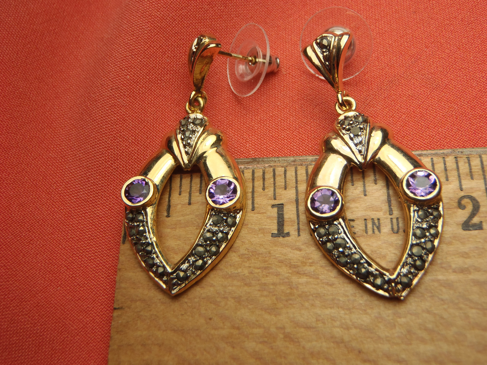 BEAUTIFUL Sterling Silver Marcasite & Purple Stone Earrings 7.7 Gram Lot 8018
