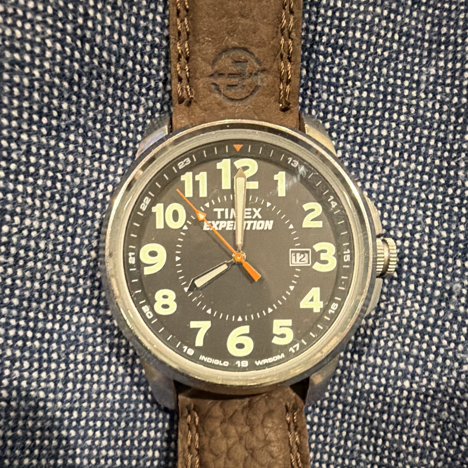 Timex Expedition Quartz 42mm Black Dial Brown Leather Strap Date 50m WR