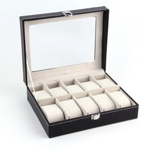10 Compartments High-grade Leather Watch Collection Storage Box Black –