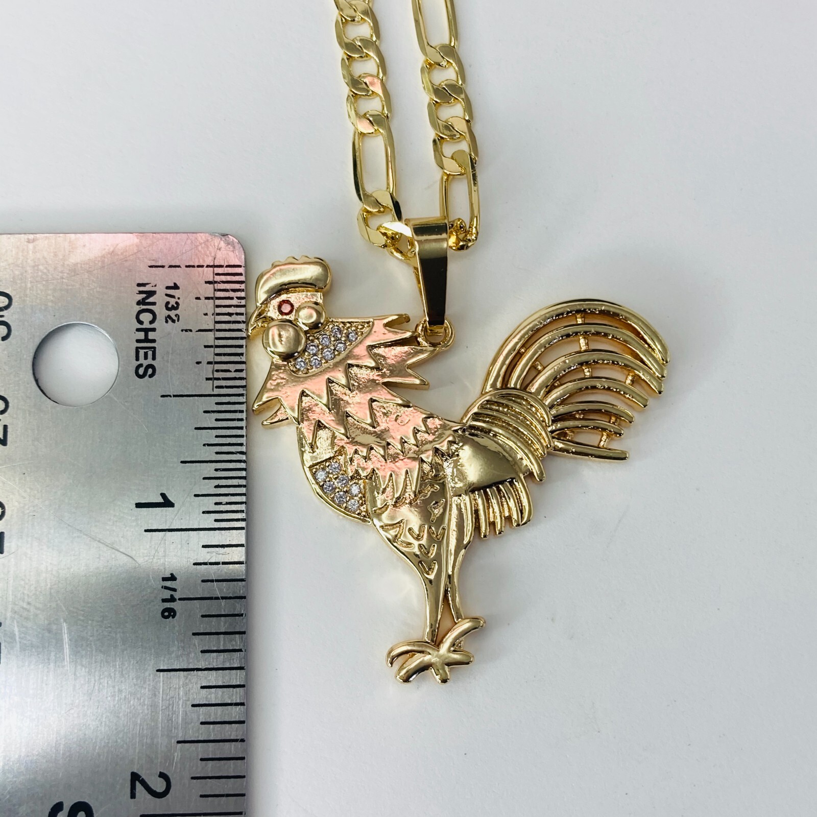 14k Gold Plated Rooster Necklace Figaro, Rope,Cuban Chain 24″ Collar Gallo
