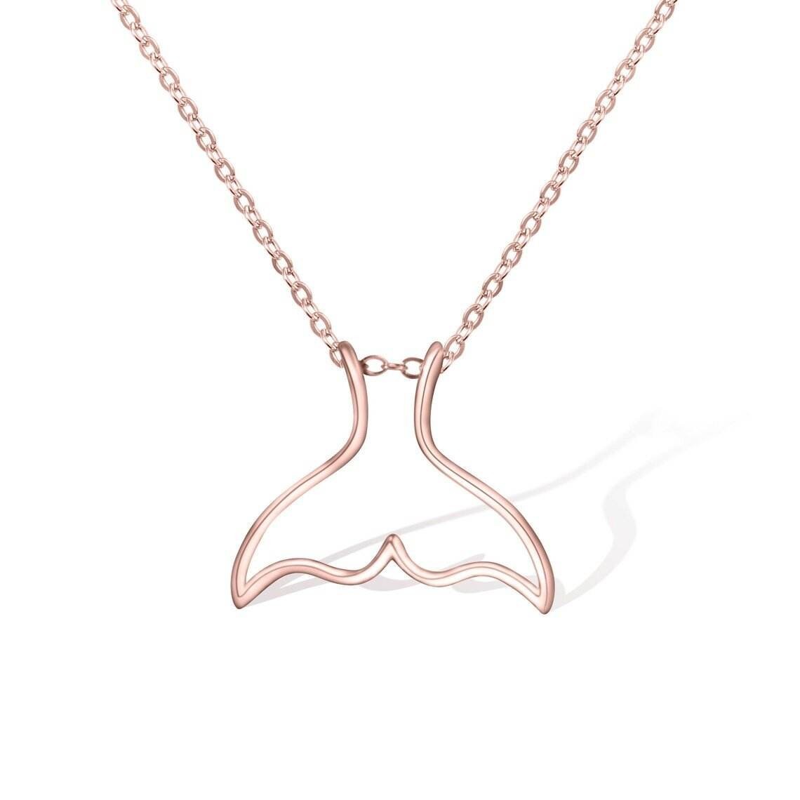 Rose Gold Whale Tail Pendant Necklace Ocean Inspired Minimalist Marine Jewelry