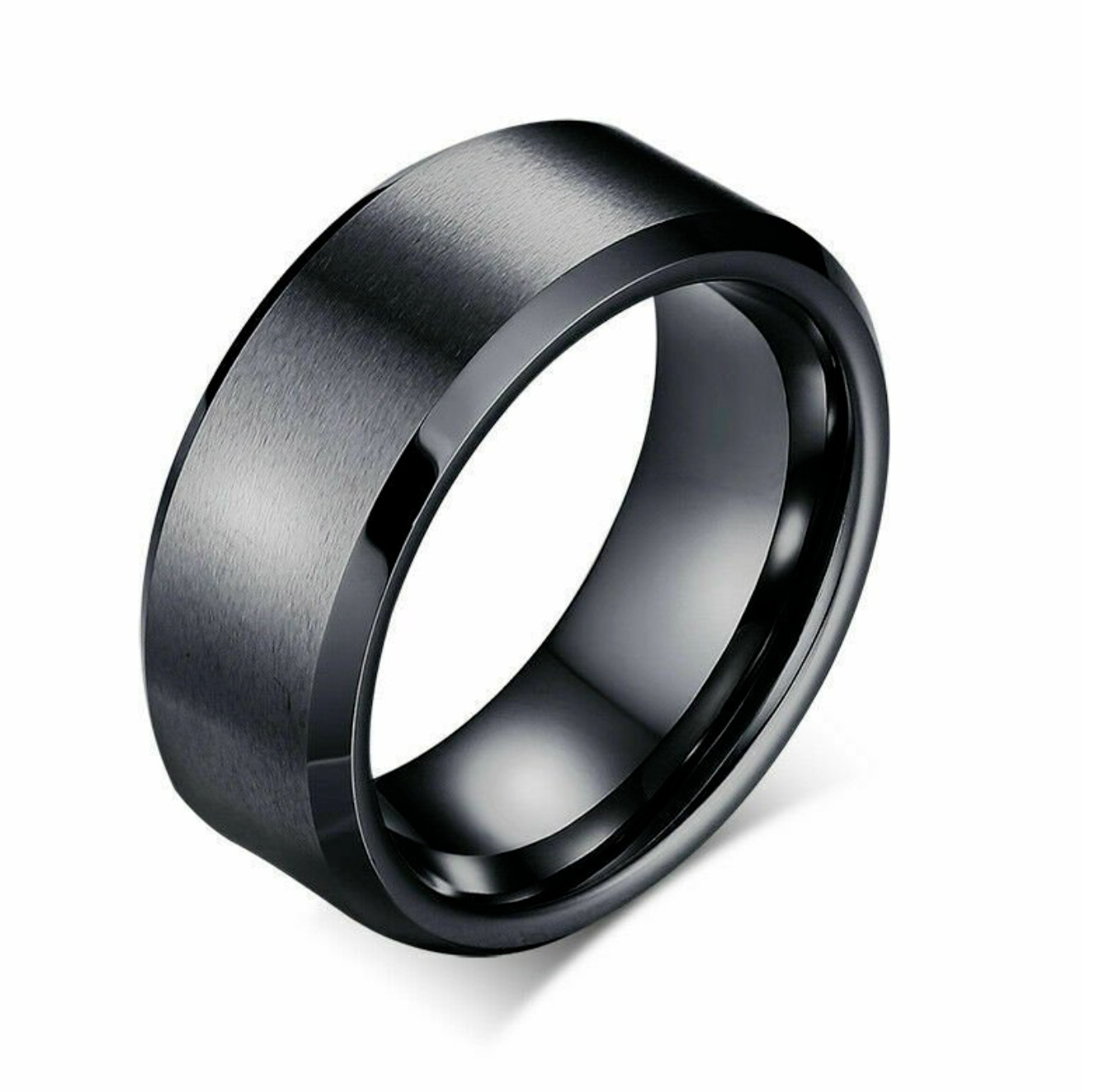 Men Black Stainless Titanium Color Ring Wedding Lover Couple Rings Women 7-12