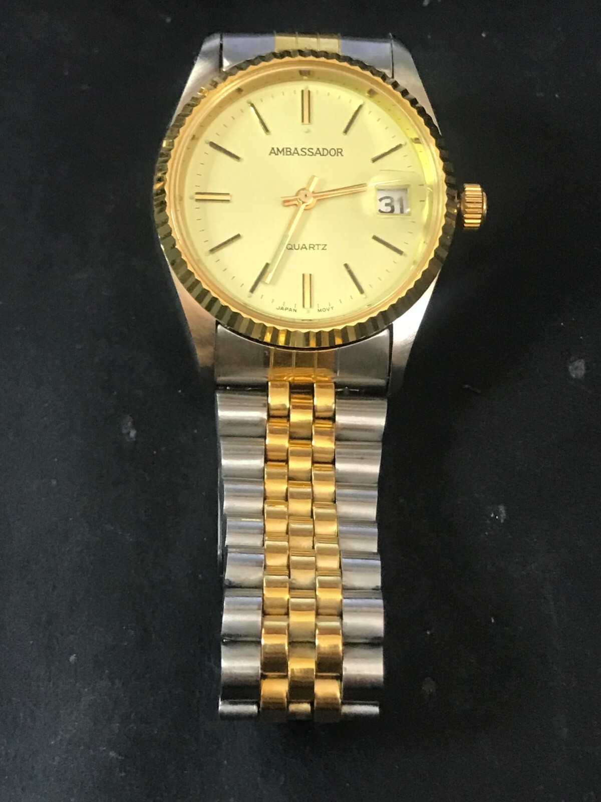 Ambassador 35mm 2 Tone Gold Dial President Date Quartz Men Watch, Run (Lot2342)